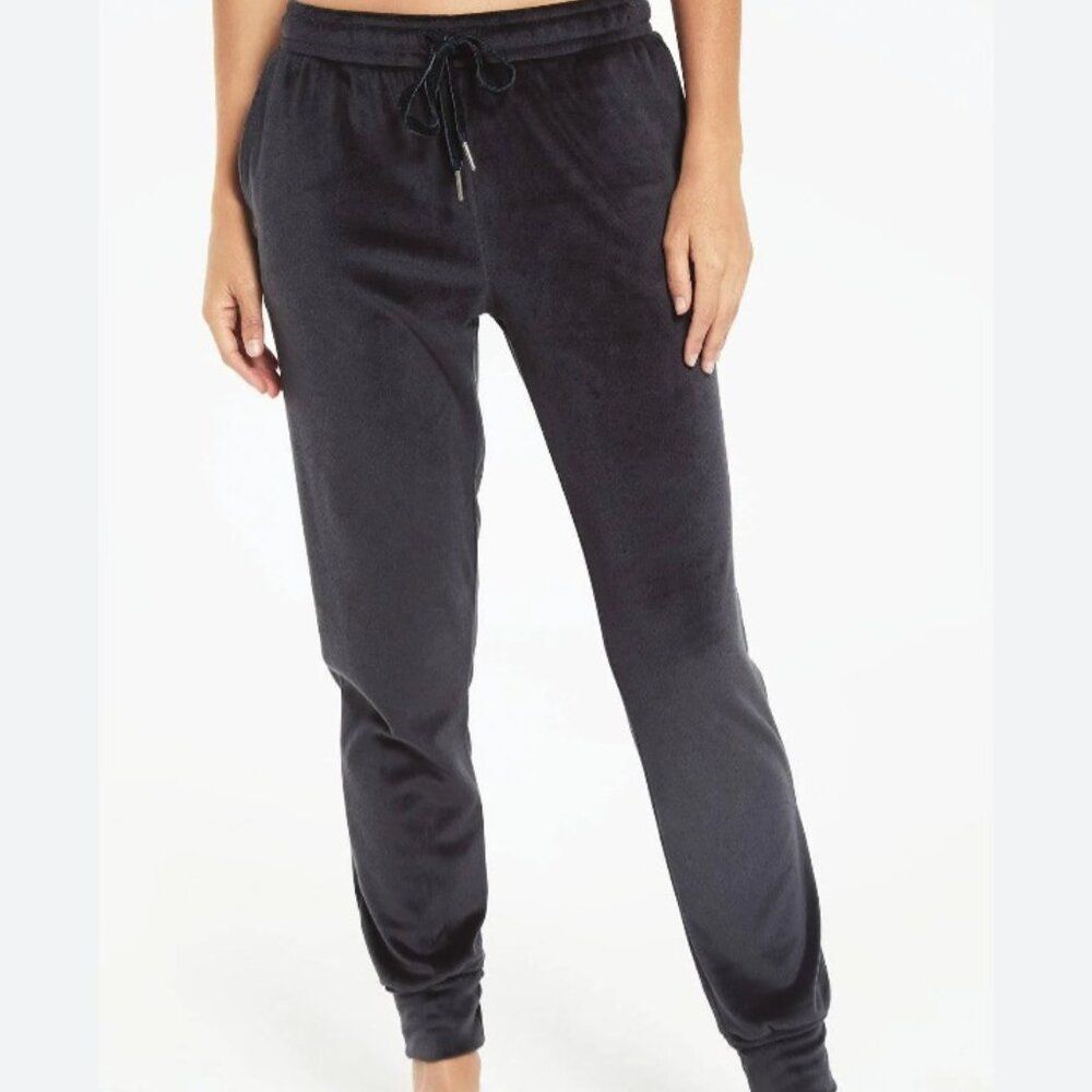 Z Supply Pants Jogger Women Velour Ultra Soft Stretchy Loungewear Pockets Black - Picture 10 of 10
